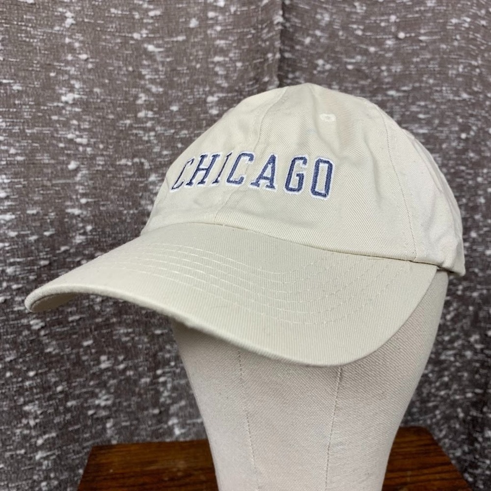 Chicago Windy City Hat Cap Tourist Travel‎ Beige Adjustable Strap Back One Size